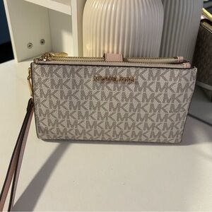 Michael Kors Blush and Gray Monogram Wristlet